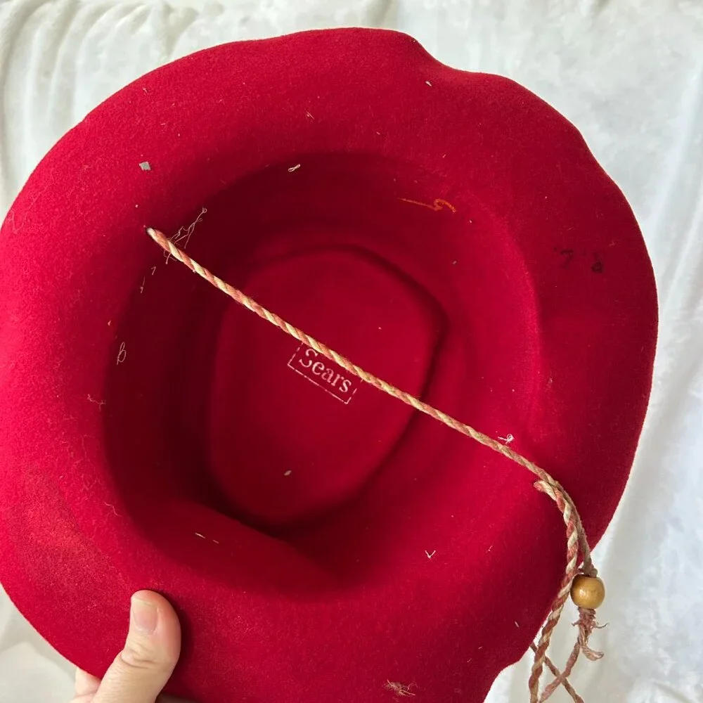 VINTAGE Kids‎ Cowboy Hat Red Halloween Theater Chin Strap